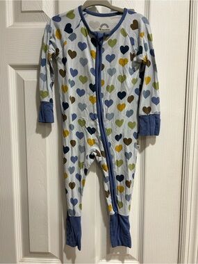 Emerson & Friends Blue Heart-Print Zipper Footie Pajamas